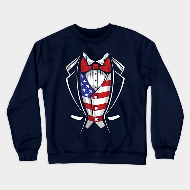 USA Suit Tuxedo Patriotic Costume 4th of July Flag America American Crewneck Sweatshirt by BeHappy12